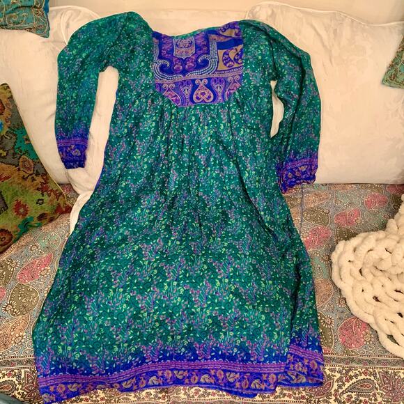 SEVENTIES 70's India SILK Mixed PATCHWORK Block Print HIPPIE BOHO - Picture 8 of 10